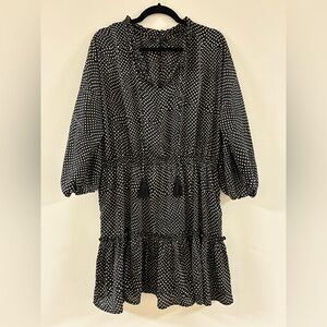 Tribal Black and White Polka Dot Long Sleeve Dress SIZE L